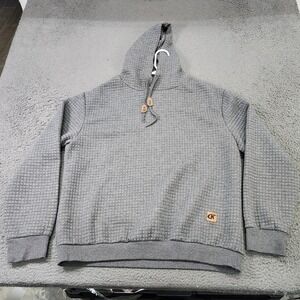 CK Hoodie Mens XL Gray Check Waffle Knit Fleece Pullover Logo Sweatshirt Casual